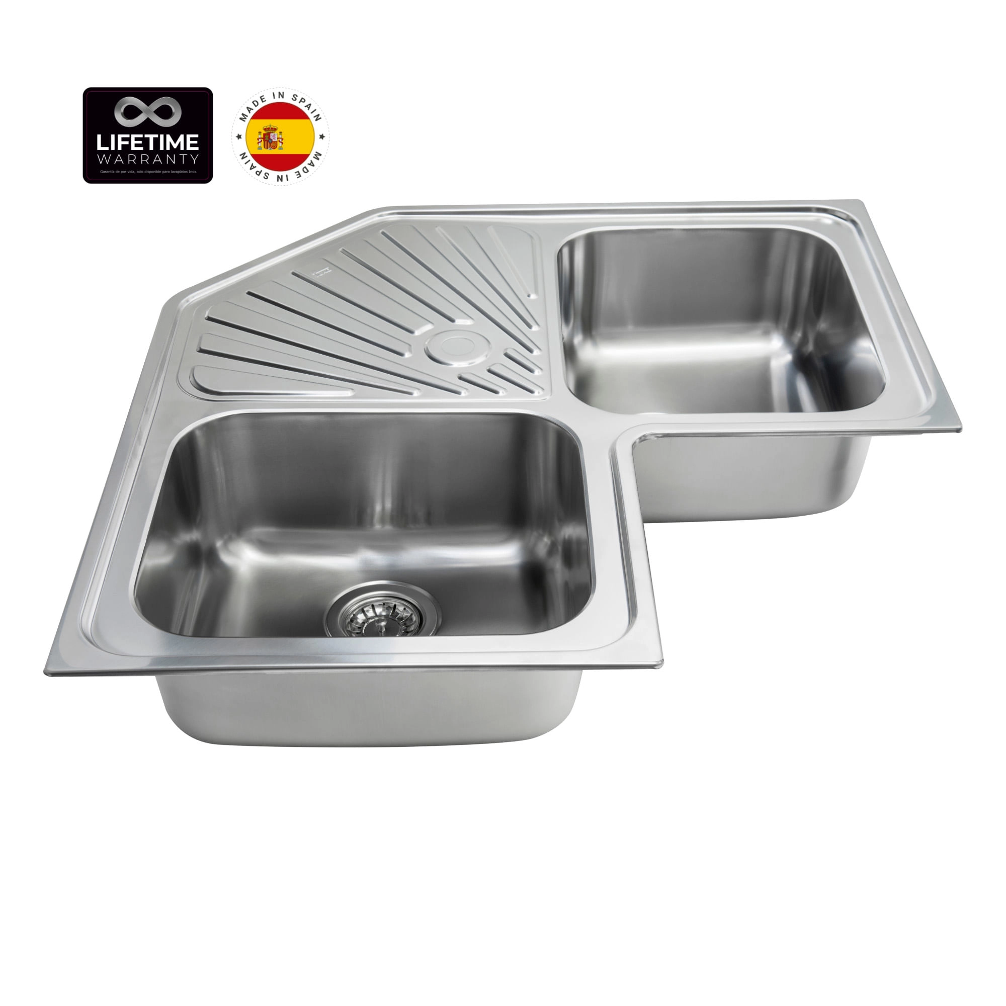 Lavaplatos Classic 2 Cubetas con Escurridor Acero 830x830x190 mm