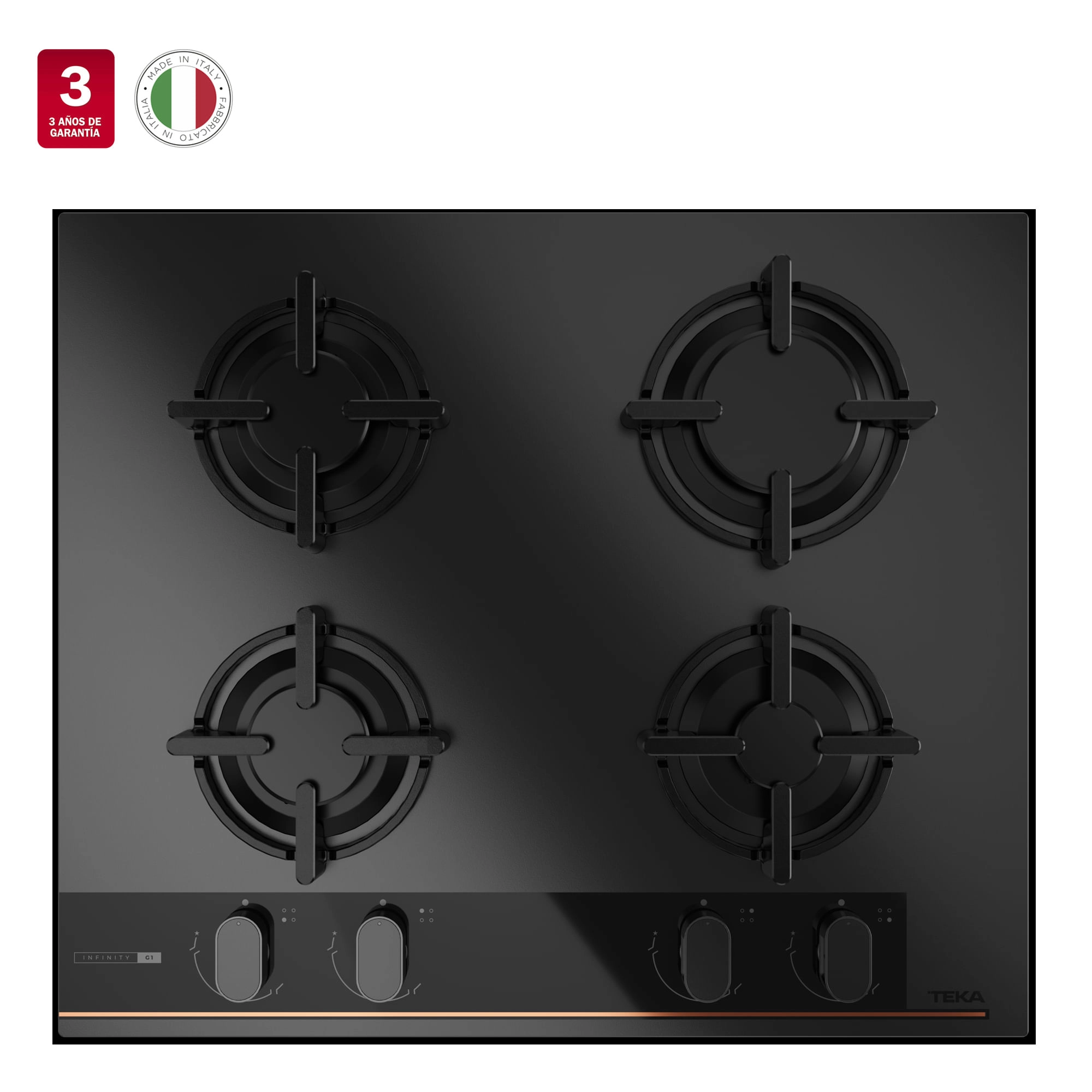 Encimera Cristal Gas Infinity G1 Negro Mate 60cm