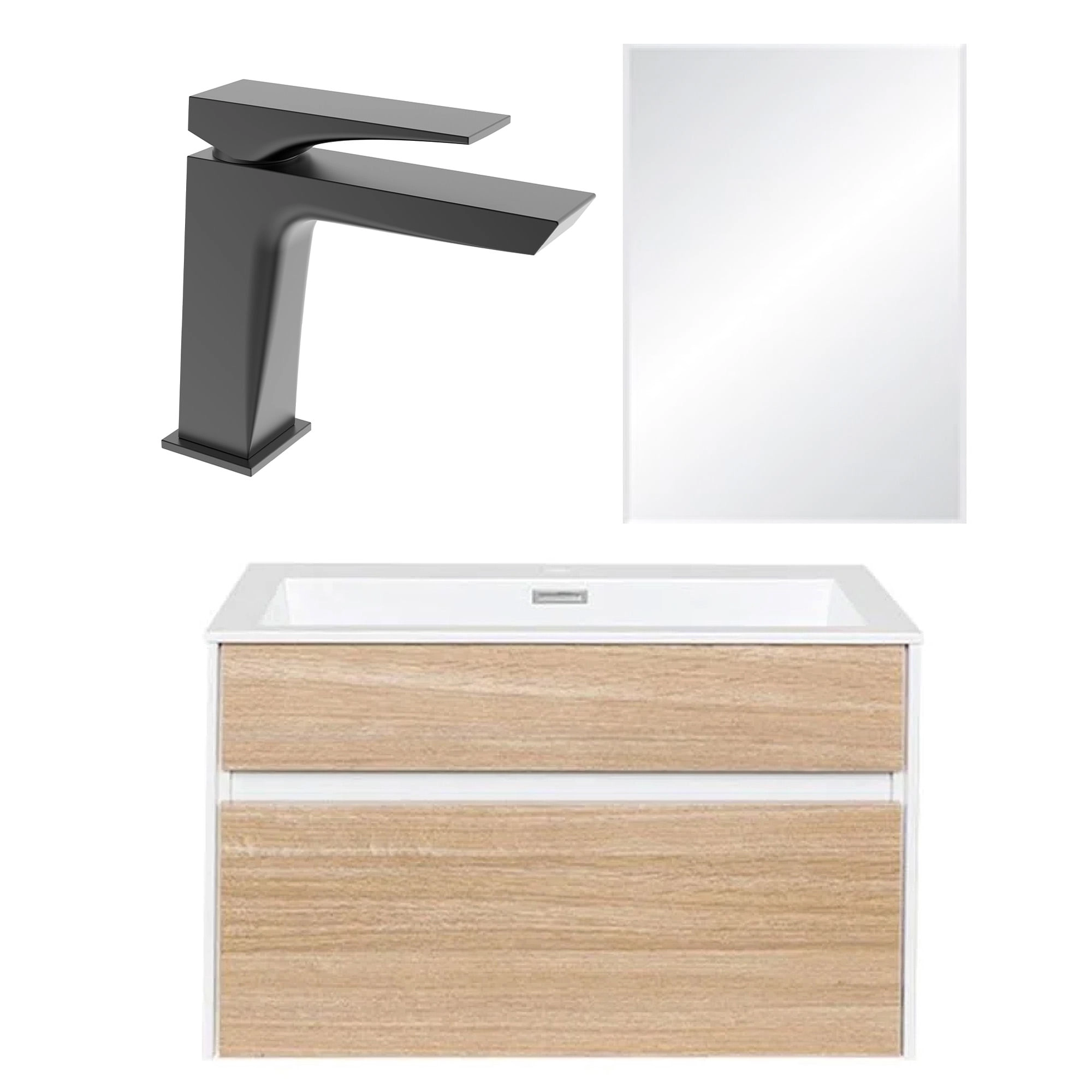 Pack Mueble de Baño Sunset con Lavamanos + Espejo Cherry 90 + Grifería Kubika Negro Mate Café