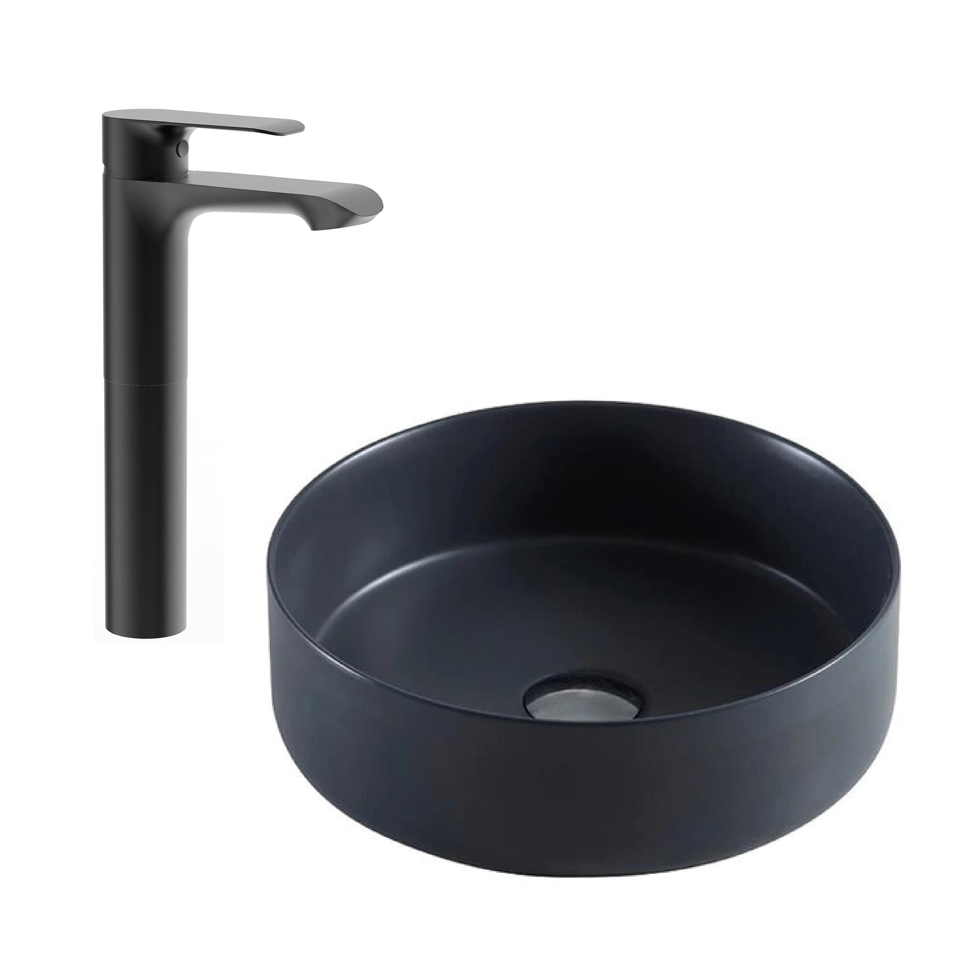 Lavamanos Sobreponer Negro Tripoli + Grifería Alta Urban Negro Mate