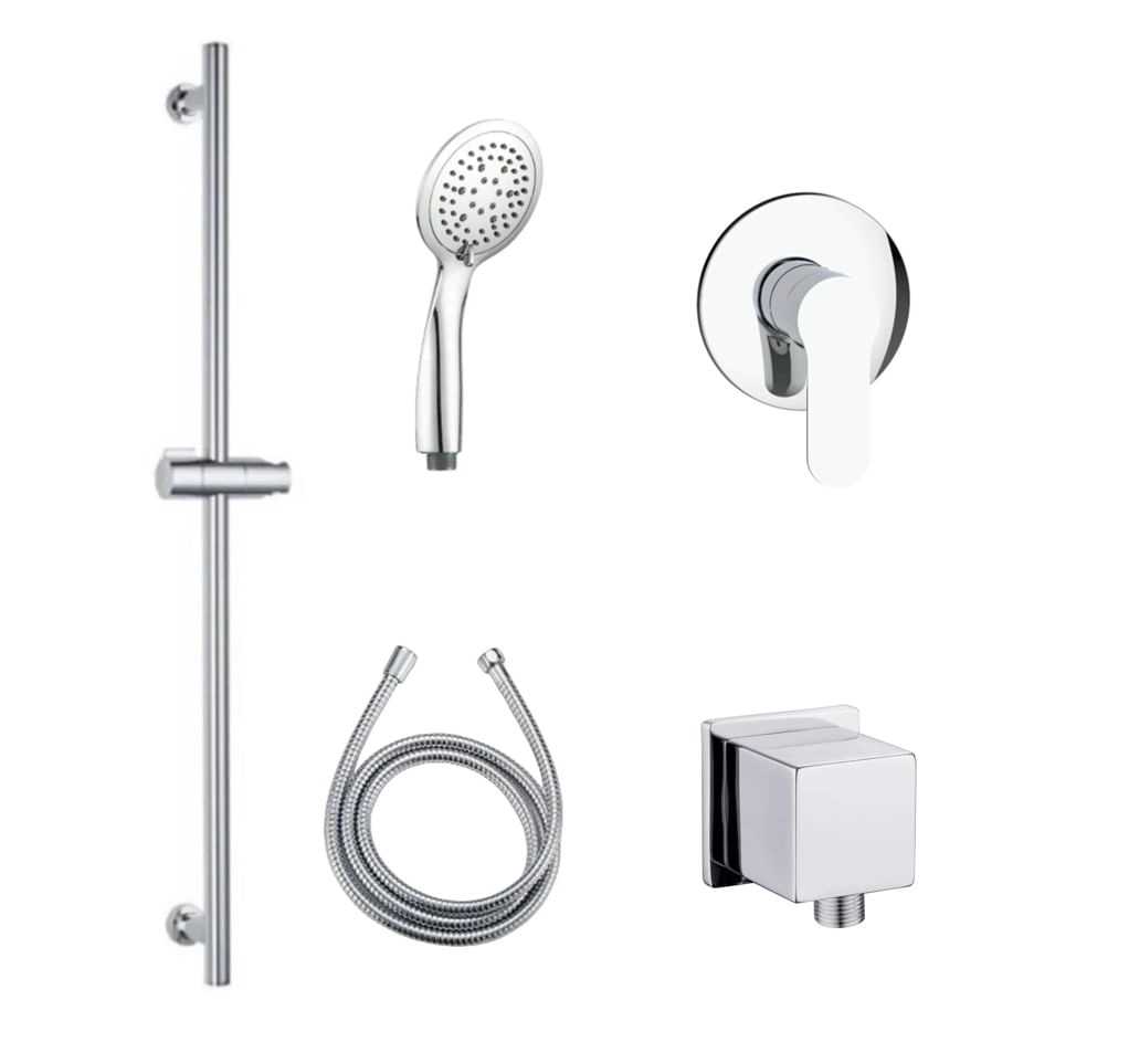 Pack Barra Ducha con Ducha Fono Flexible y Mezclador Cromo