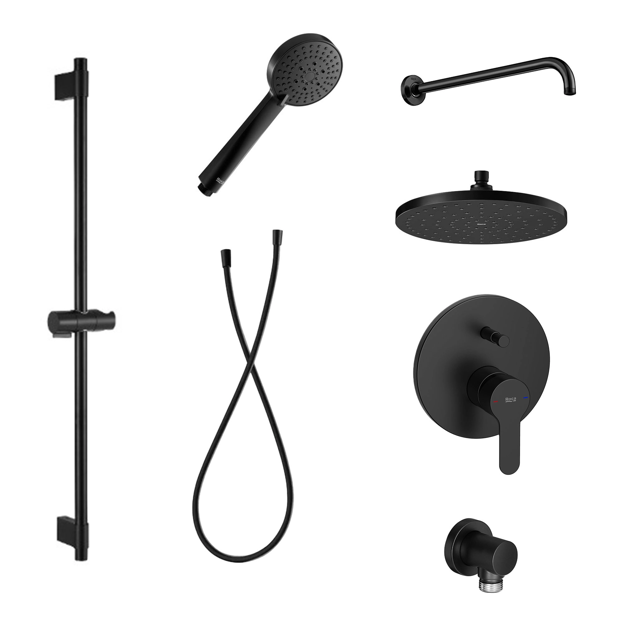 Pack Mezclador Ducha 2 Vias L20 con Set Barra y Ducha Fija Negro Mate