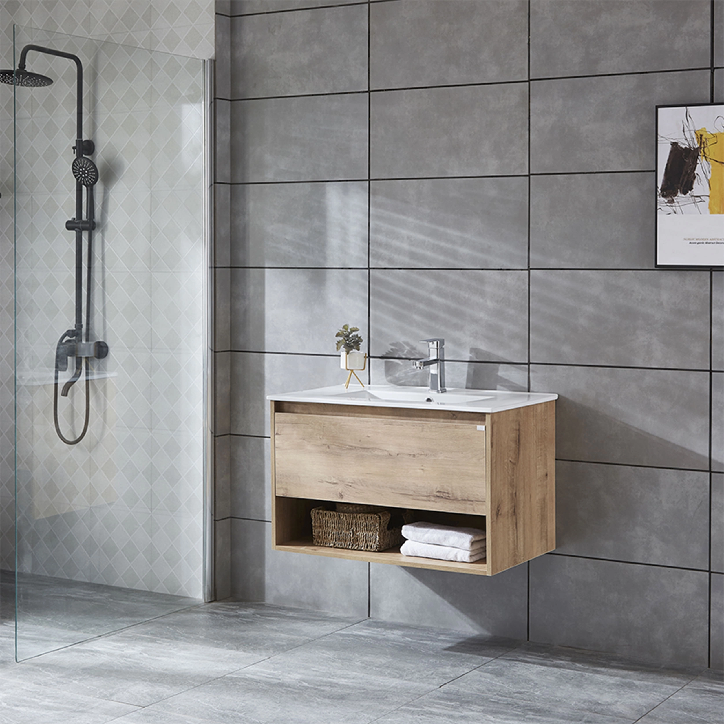 Mueble de Baño Queen con Lavamanos 900 mm 1 Cajón y Repisa Caramel