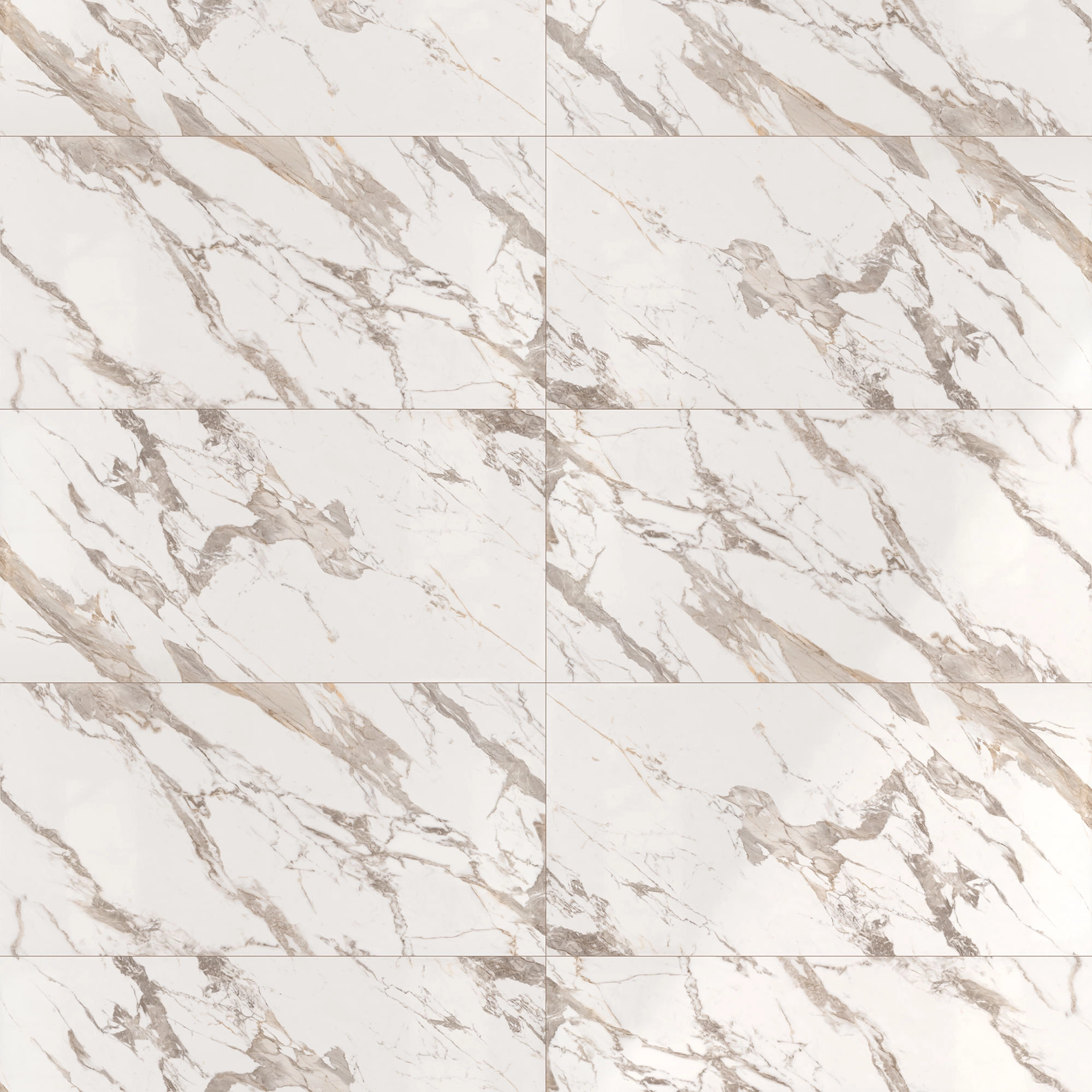 Porcelanato blanco con vetas grises y beige dispuesto en un patrón de varias piezas
