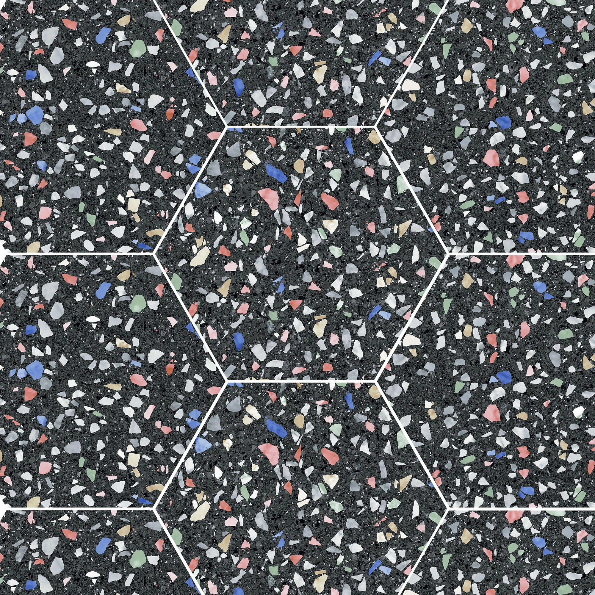 Porcelanato Venice Negro Mate Hexagonal 22x25 cm