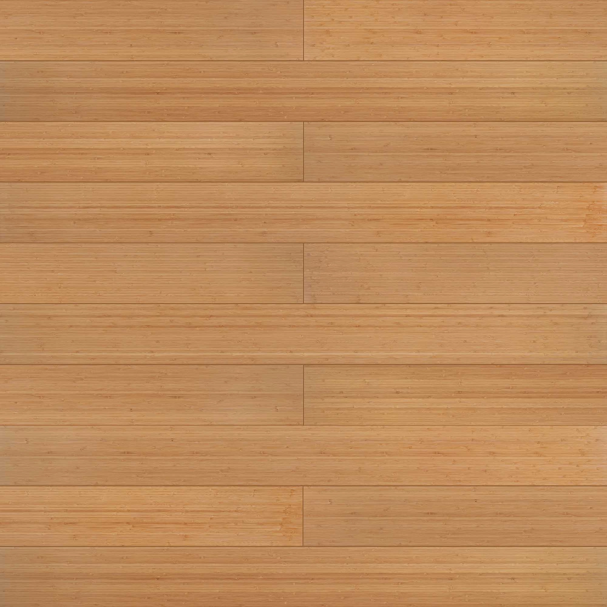 Piso de bambú instalado, visto de cerca, con tablas horizontales en tono café claro.