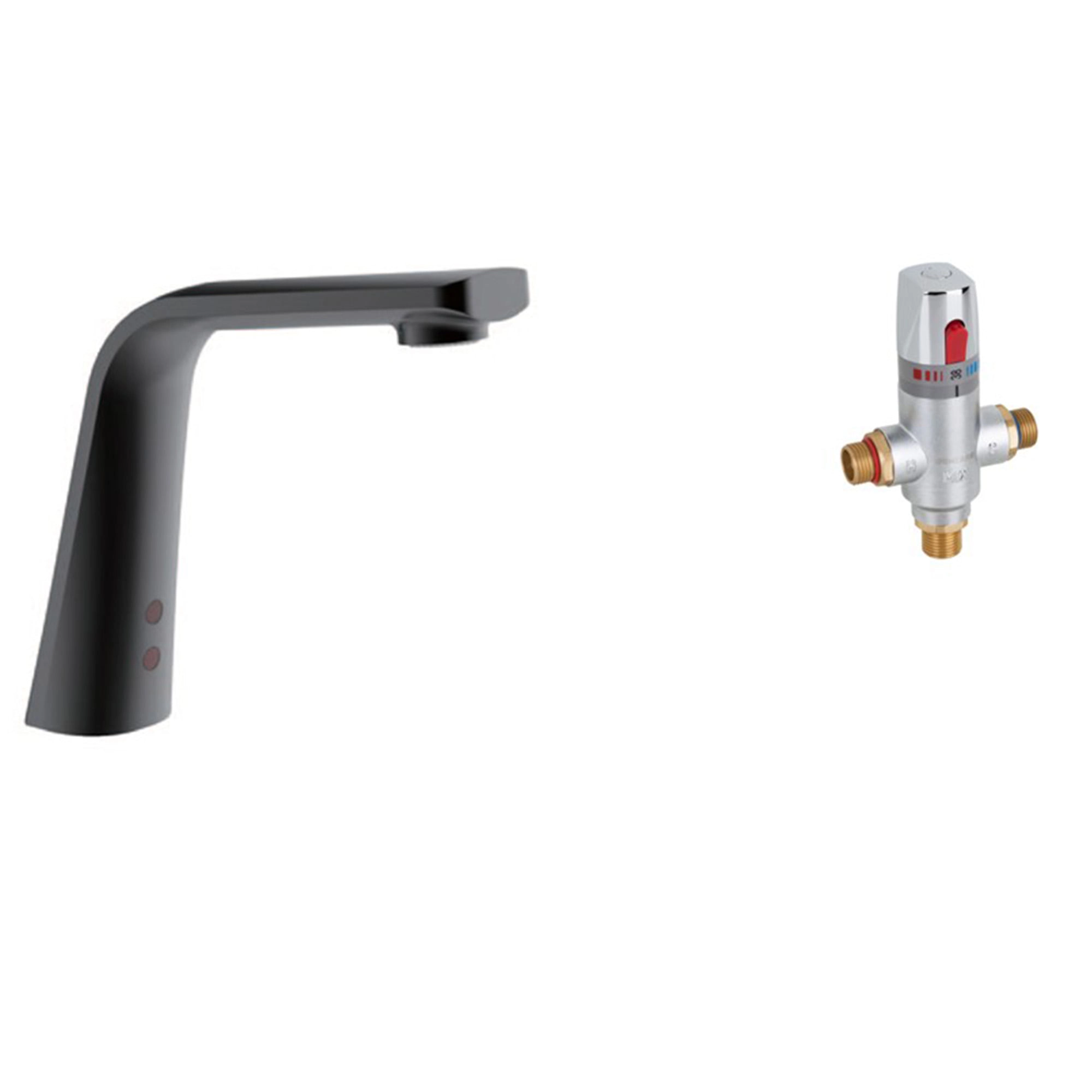 Pack Grifería Lavamanos Public Battery Con Sensor Y Válvula Negro Mate