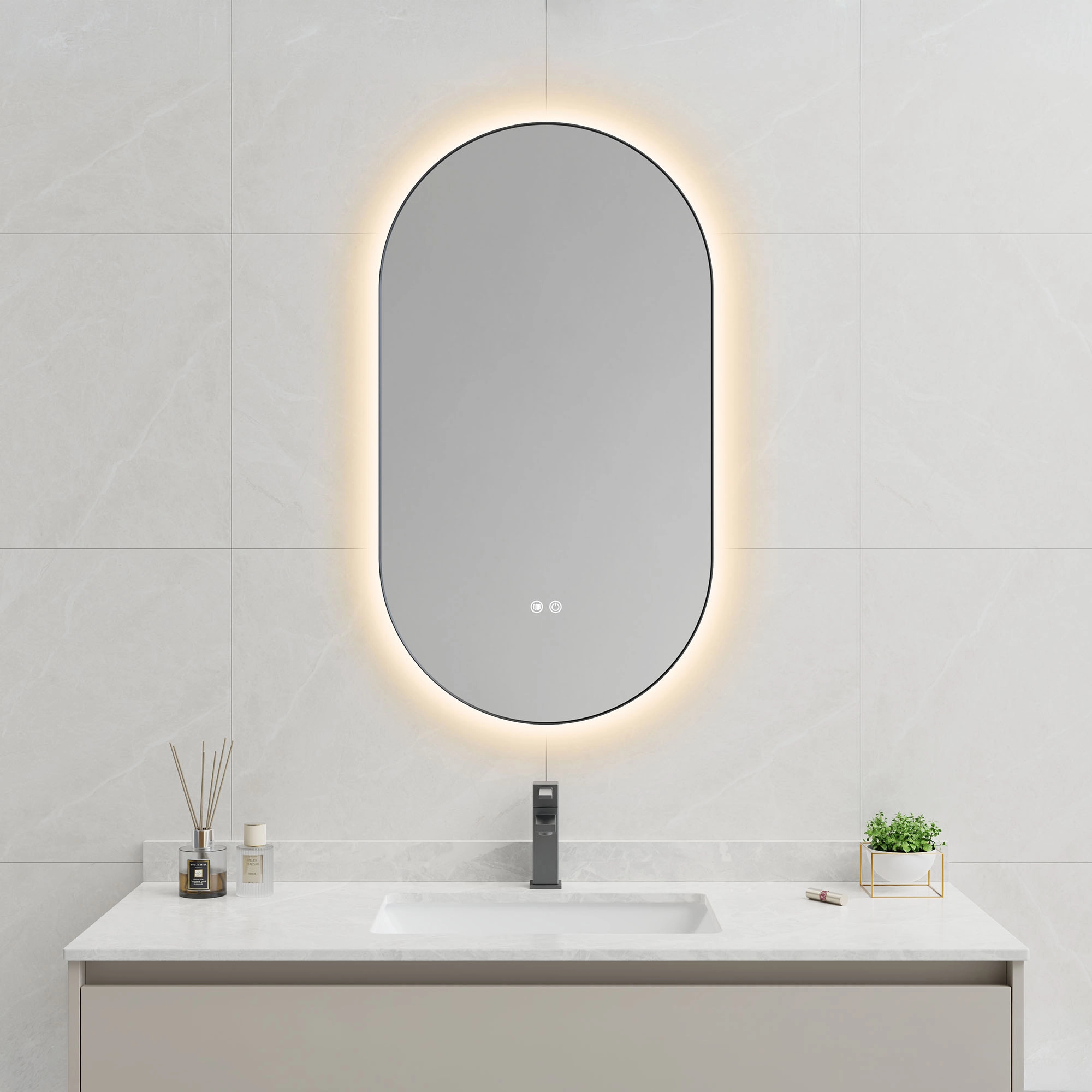 Espejo Amaia Retroiluminado Ovalado con Desempañante Negro Mate 50x90 cm