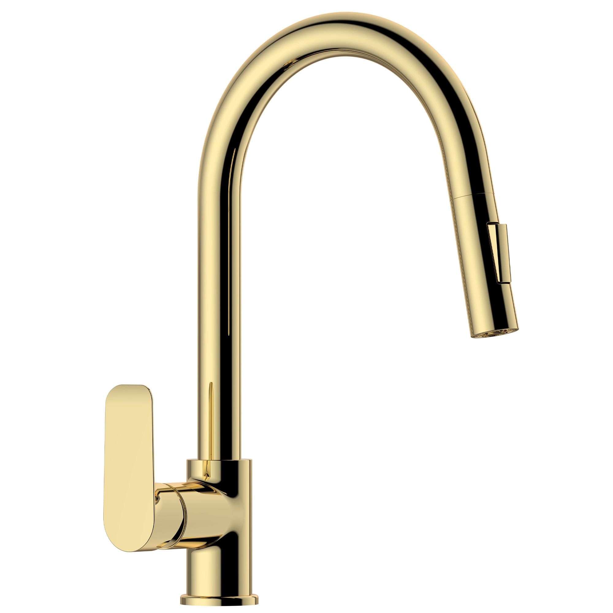 Grifería de cocina Klipen Urban Antique Bronce, vista frontal con caño alto curvo y cabezal extraíble.