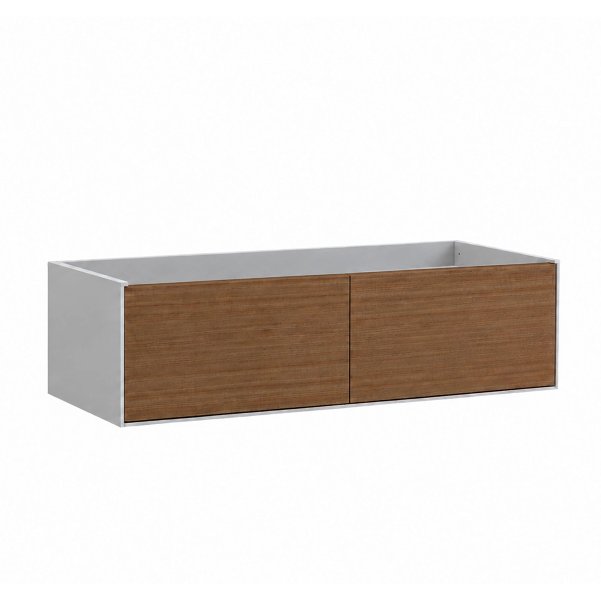 Mueble base de baño Teak visto de frente y ligeramente desde arriba, sobre fondo blanco