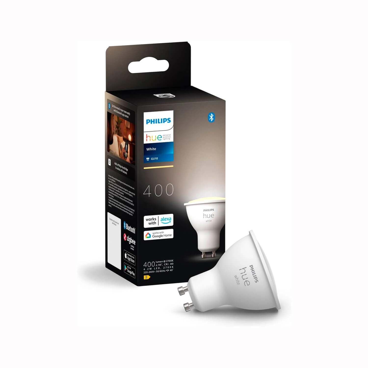 AMPOLLETA GU10 PHILIPS HUE 4.2W LUZ CÁLIDA (2700K) DIMEABLE BLANCA (929003666901)