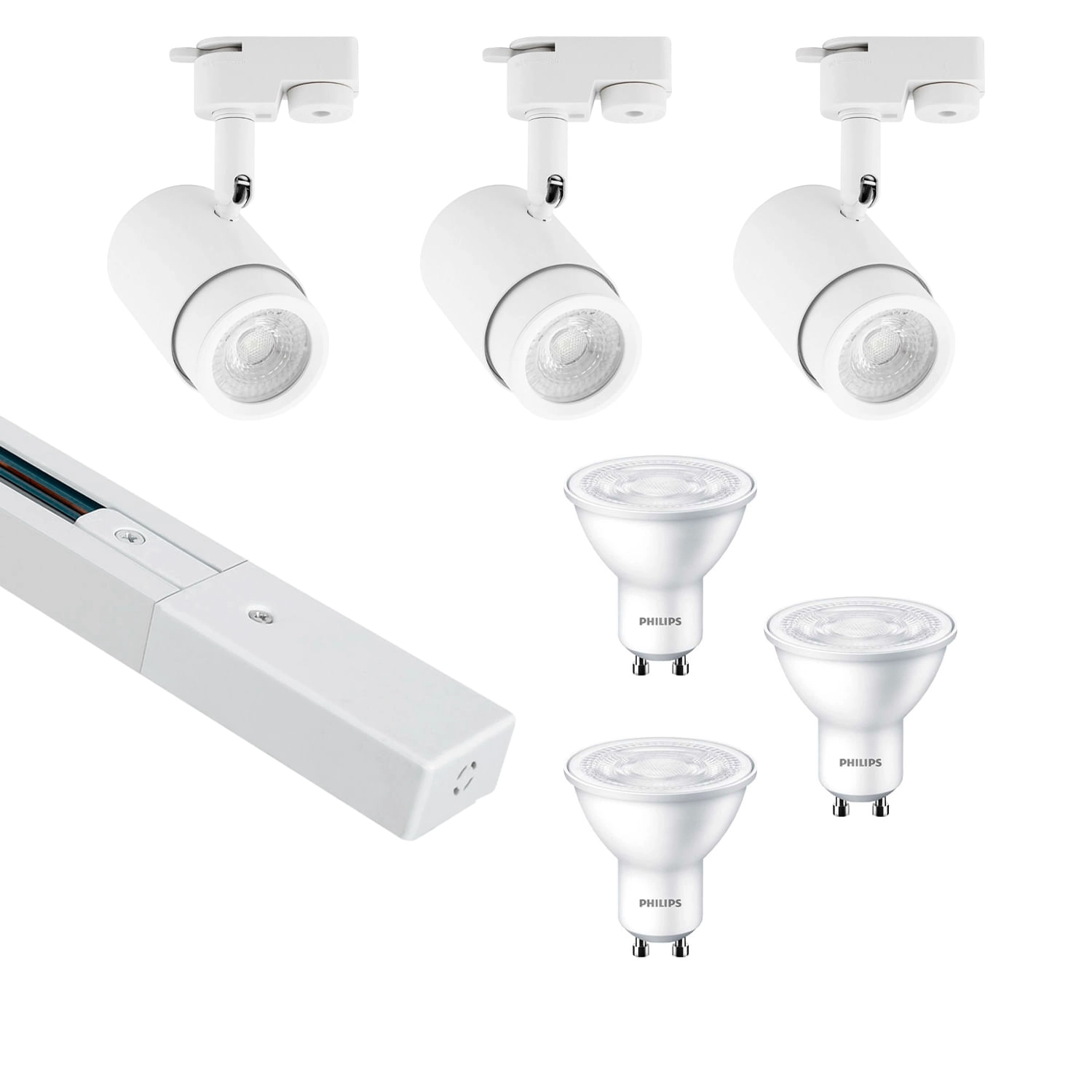 KIT RIEL MONOFÁSICO LED STUDIO 1 MT + 3 FOCOS RIEL FAIDHE 5W LUZ CÁLIDA (2700K) BLANCO