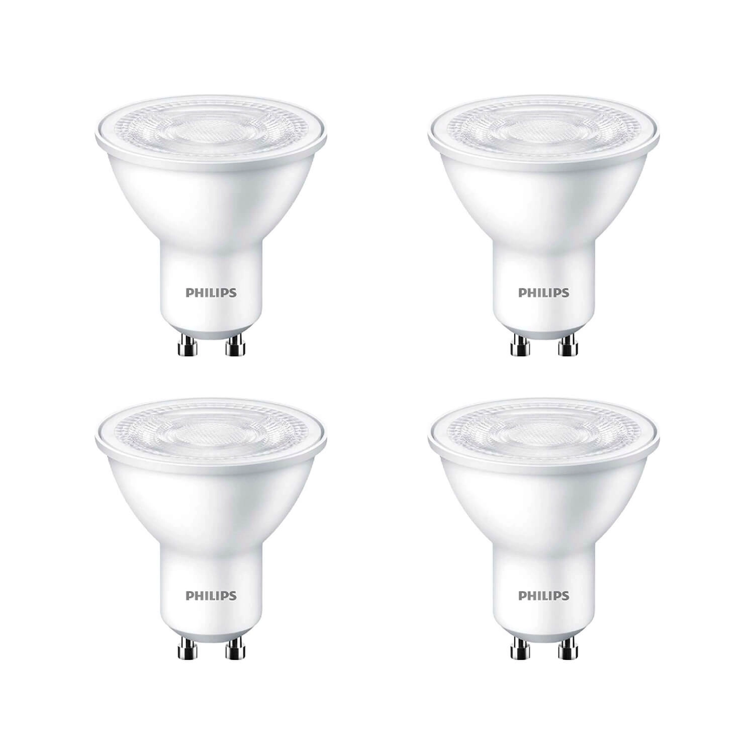 KIT DE 4 AMPOLLETAS GU10 PHILIPS 4.7W LUZ CÁLIDA (2700K) BLANCA (929003038681)