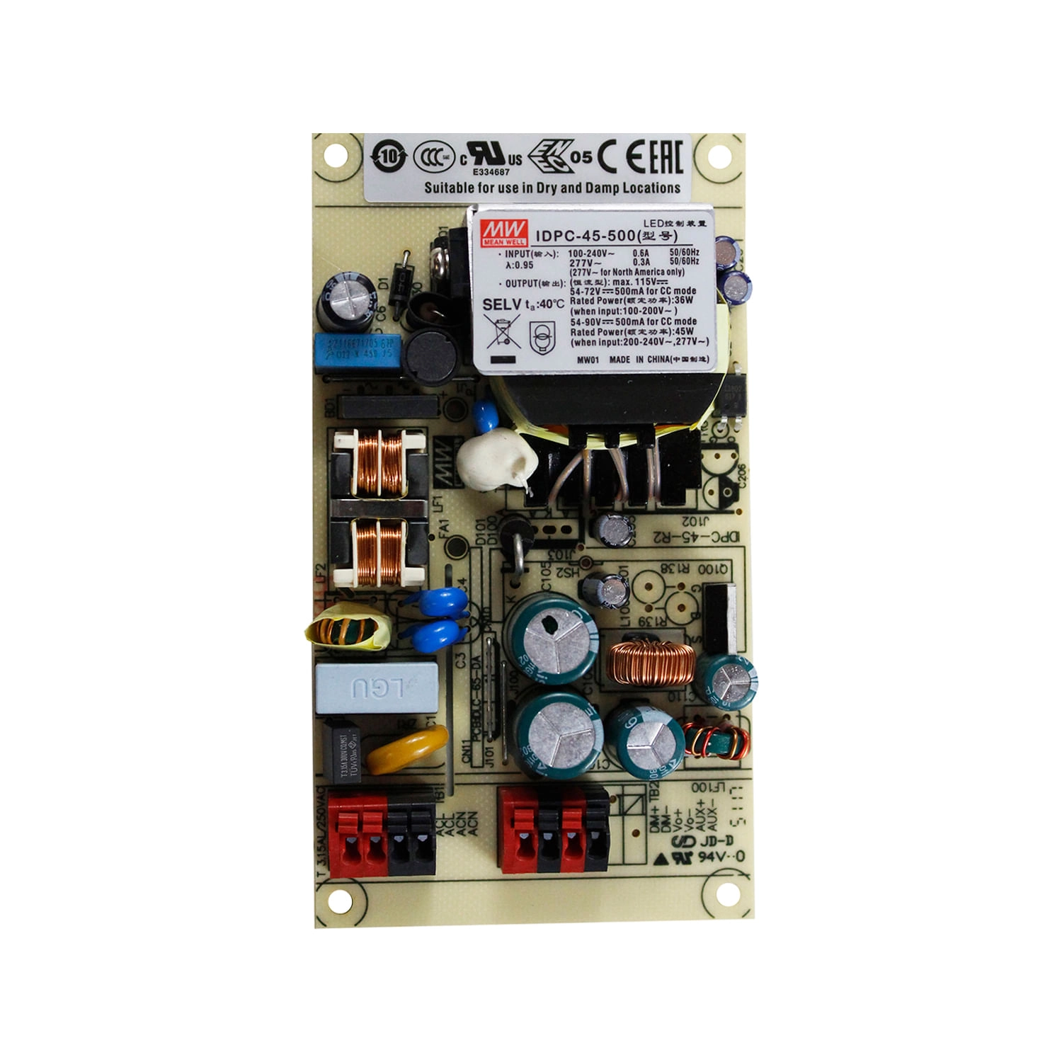 DRIVER MEANWELL 45W 0V A 10V DIMEABLE IP20 AMARILLO