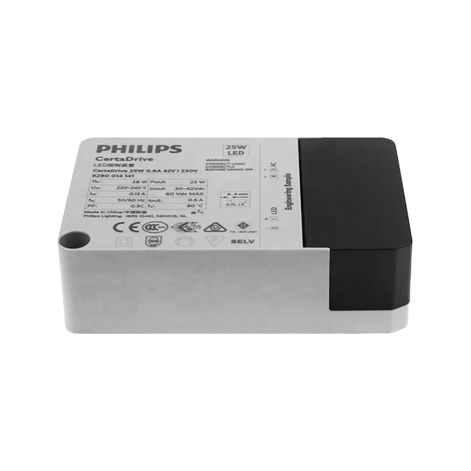 DRIVER PHILIPS 25W ENTRADA 230V SALIDA 0.6V A 42V IP20 GRIS NEGRO (929001414180)