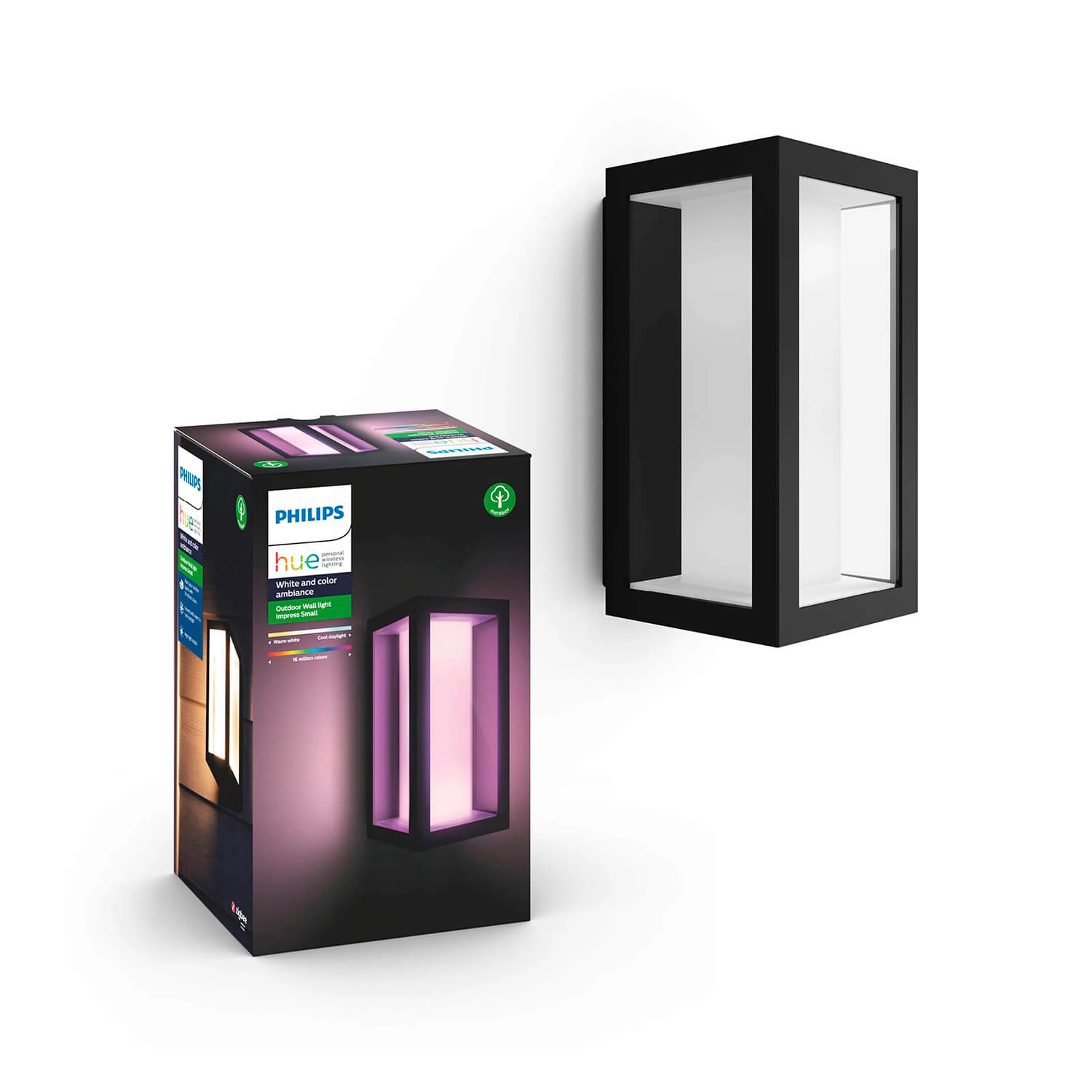 APLIQUÉ PHILIPS HUE IMPRESS COLOR 8W LUZ RGB Y CÁLIDA (2000K) A FRÍA (6000K) IP44 BLANCO Y NEGRO (915005730601)