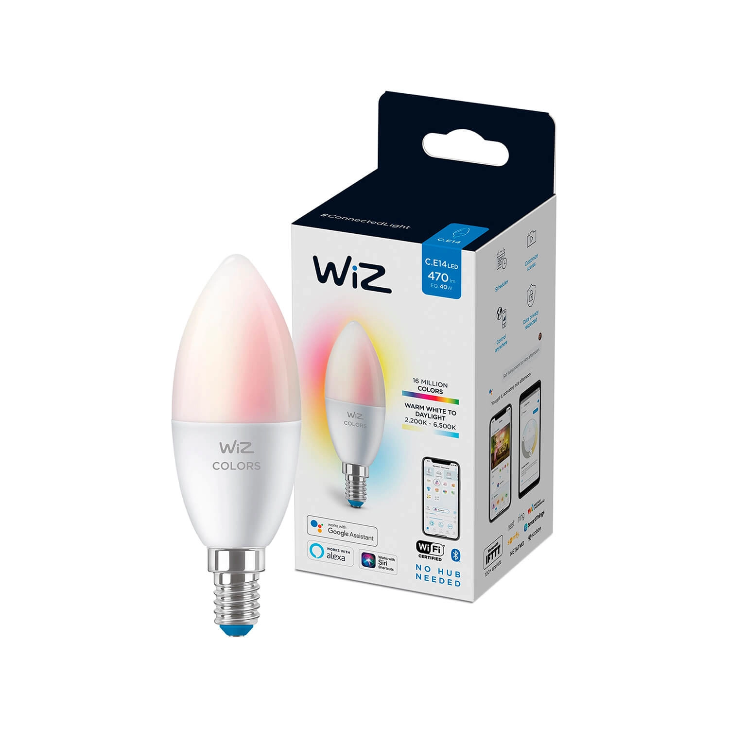 AMPOLLETA E14 WIZ INTELIGENTE 4.9W LUZ RGB Y CÁLIDA (2000K) A FRÍA (6000K) BLANCA (929002448812)