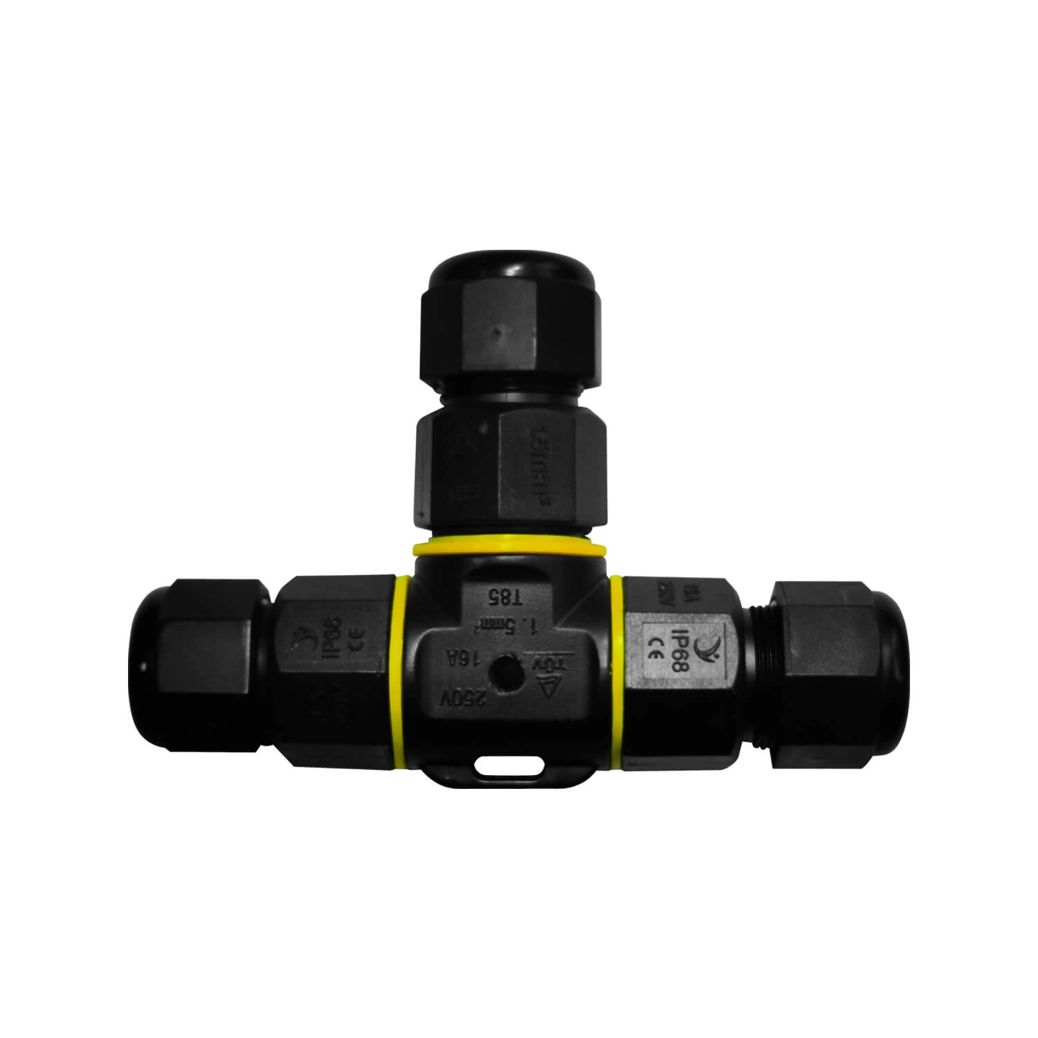 CONECTOR IMPERMEABLE LED STUDIO TIPO T 3 CUERDAS IP68 NEGRO