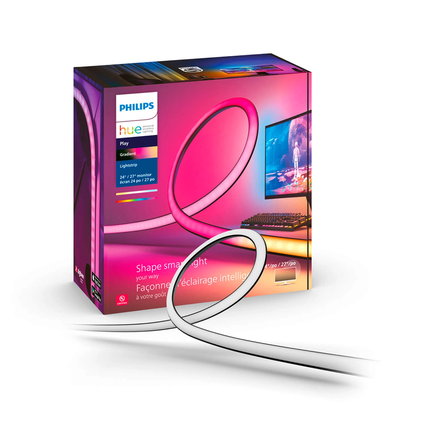 CINTA LED PHILIPS HUE PLAY GRADIENT PARA MONITOR DE 24 27 PULGADAS 20W LUZ RGB Y CÁLIDA (2000K) A FRÍA (6000K) NEGRO (929003498501)