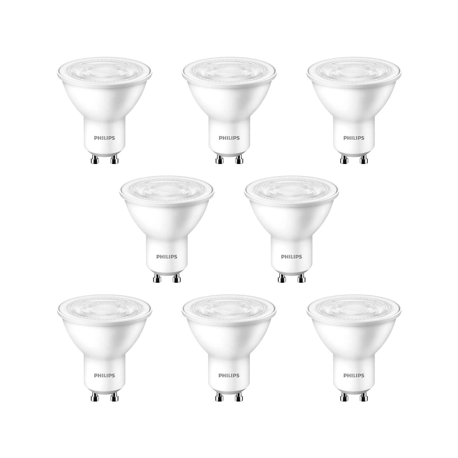KIT 8 AMPOLLETAS GU10 PHILIPS 4.7W LUZ CÁLIDA (2700K) BLANCA (929003038681)