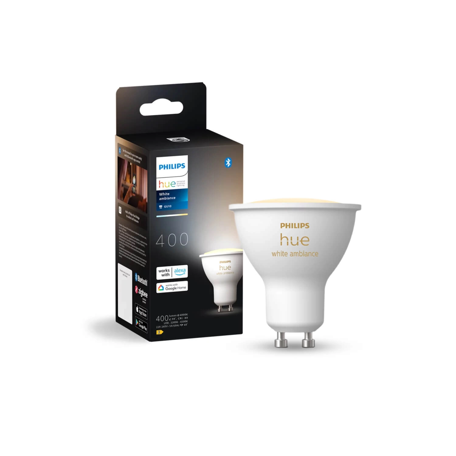 AMPOLLETA INTELIGENTE BLUETHOOTH PHILIPS HUE GU10 5W LUZ CÁLIDA (2200K) A FRÍA (6500K) BLANCO (929003666701)