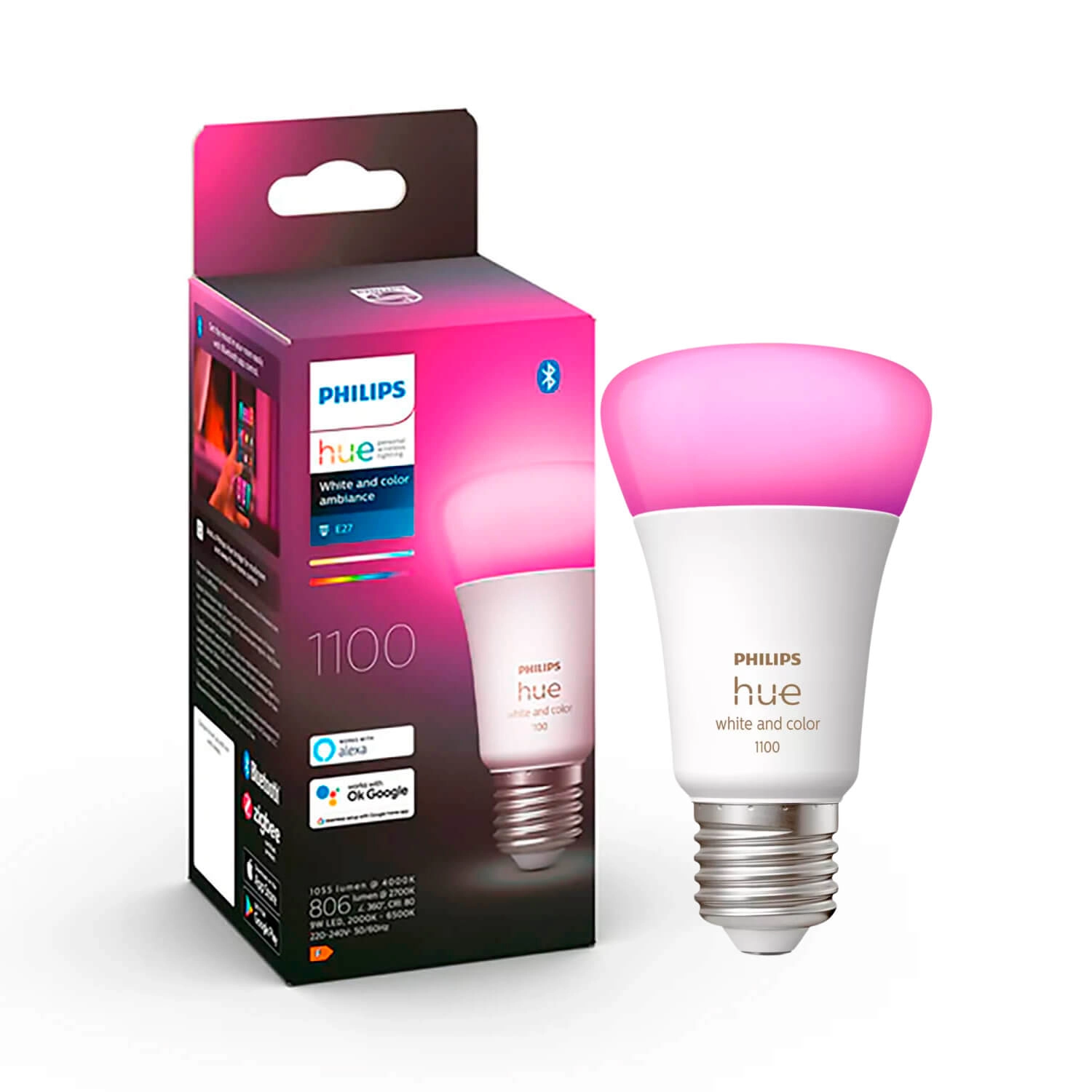 AMPOLLETA INTELIGENTE PHILIPS HUE E27 9W LUZ RGB Y CÁLIDA (2000K) A FRÍA (6000K) A60 A BLANCO (929002468801)