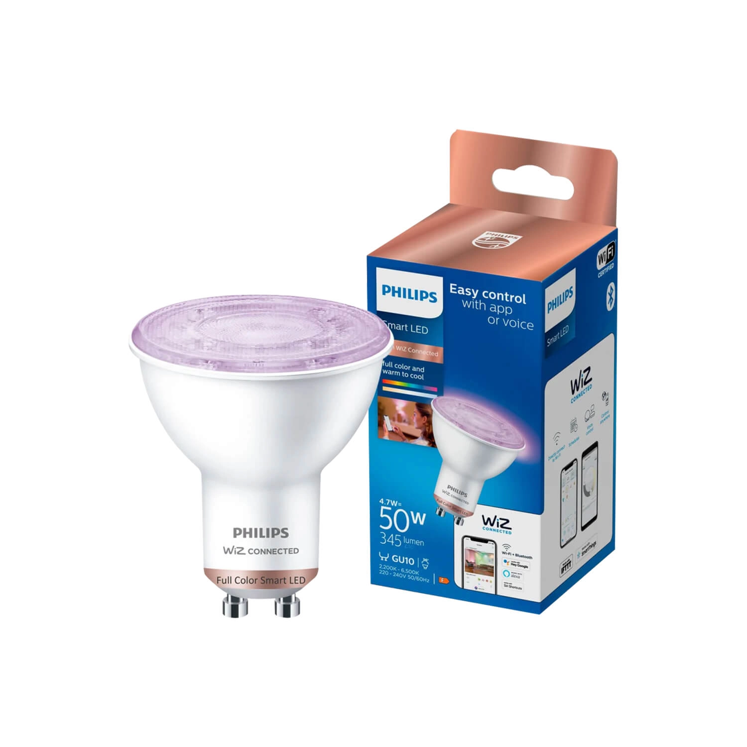 AMPOLLETA INTELIGENTE PHILIPS WIZ WIFI GU10 4.7W RGB BLANCO (929003772311)
