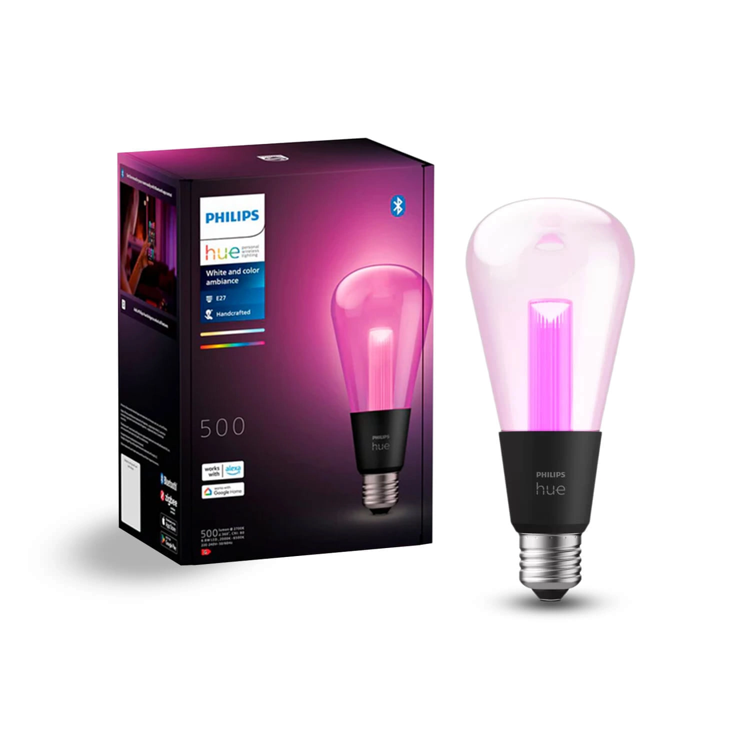 AMPOLLETA INTELIGENTE E27 PHILIPS HUE EDISON ST72 6.8W LUZ RGB Y CÁLIDA (2000K) A FRÍA (6000K) NEGRO TRANSPARENTE (929003151501)