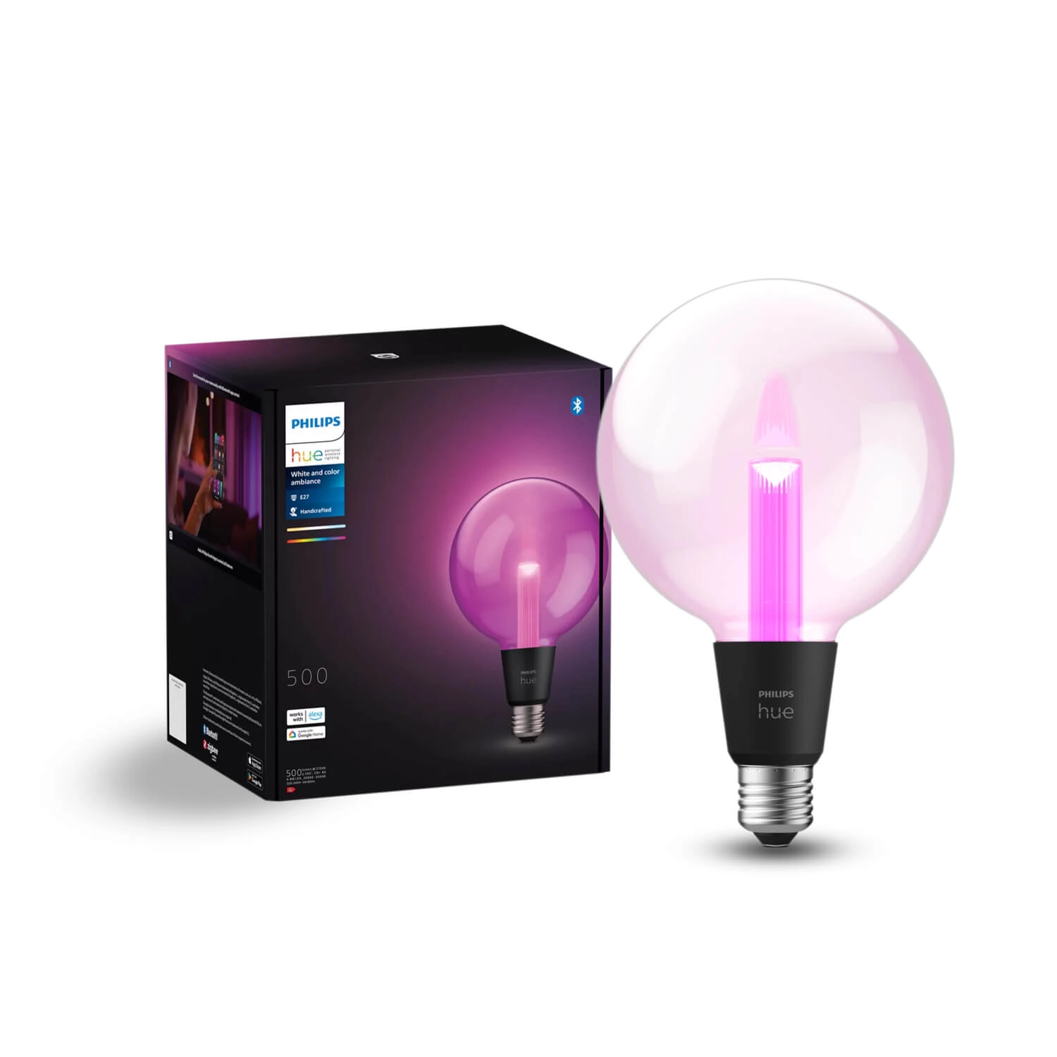 AMPOLLETA INTELIGENTE E27 PHILIPS HUE GLOBO XL G125 6.8W LUZ RGB Y CÁLIDA (2000K) A FRÍA (6000K) NEGRO TRANSPARENTE (929003151202)