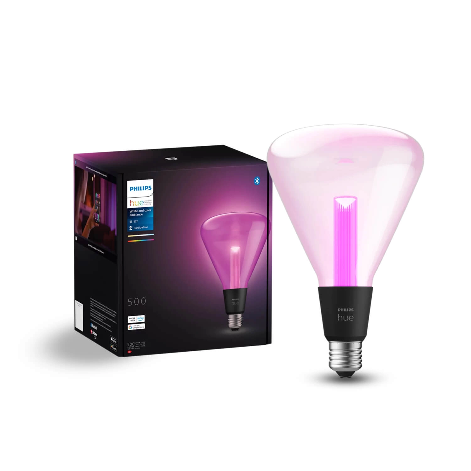 AMPOLLETA INTELIGENTE E27 PHILIPS HUE TRIANGULAR XL 6.8W LUZ RGB Y CÁLIDA (2000K) A FRÍA (6000K) NEGRO TRANSPARENTE (929003151402)