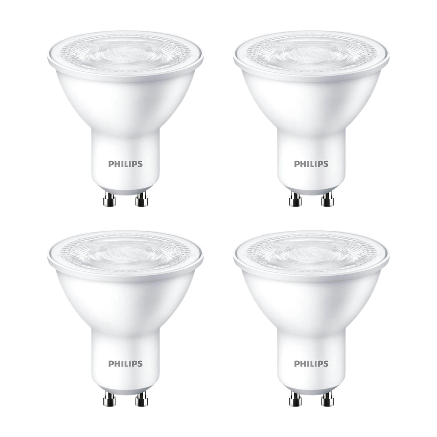 KIT 4 AMPOLLETAS GU10 PHILIPS LED ESSENTIAL 4.7W LUZ CÁLIDA (2700K) BLANCO (929003038674)