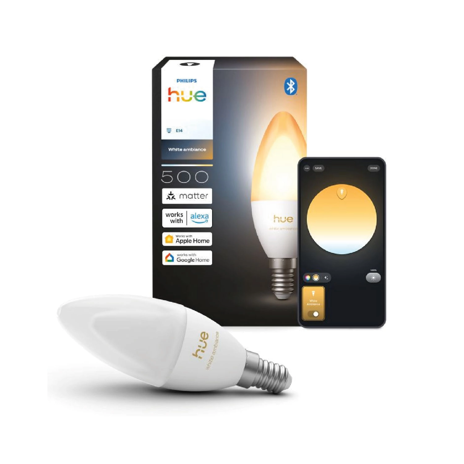 AMPOLLETA E14 PHILIPS HUE INTELIGENTE VELA B39 3.7W LUZ CÁLIDA (2200K) NEUTRA (4000K) Y FRÍA (6500K) BLANCO (929004295601)