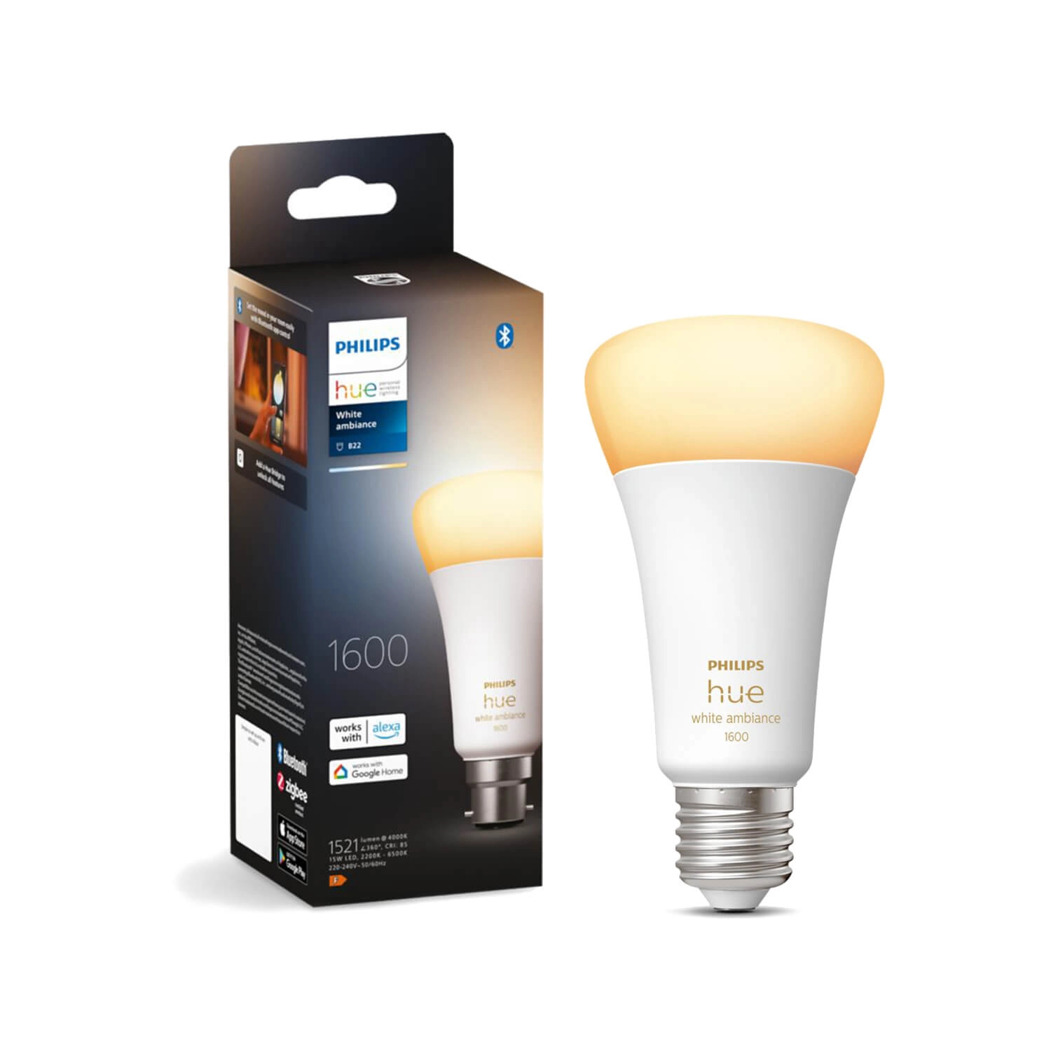 AMPOLLETA INTELIGENTE BLUETOOTH E27 PHILIPS HUE WHITE 13W LUZ CÁLIDA (2200K) A FRÍA (6500K) BLANCO (929002471901)