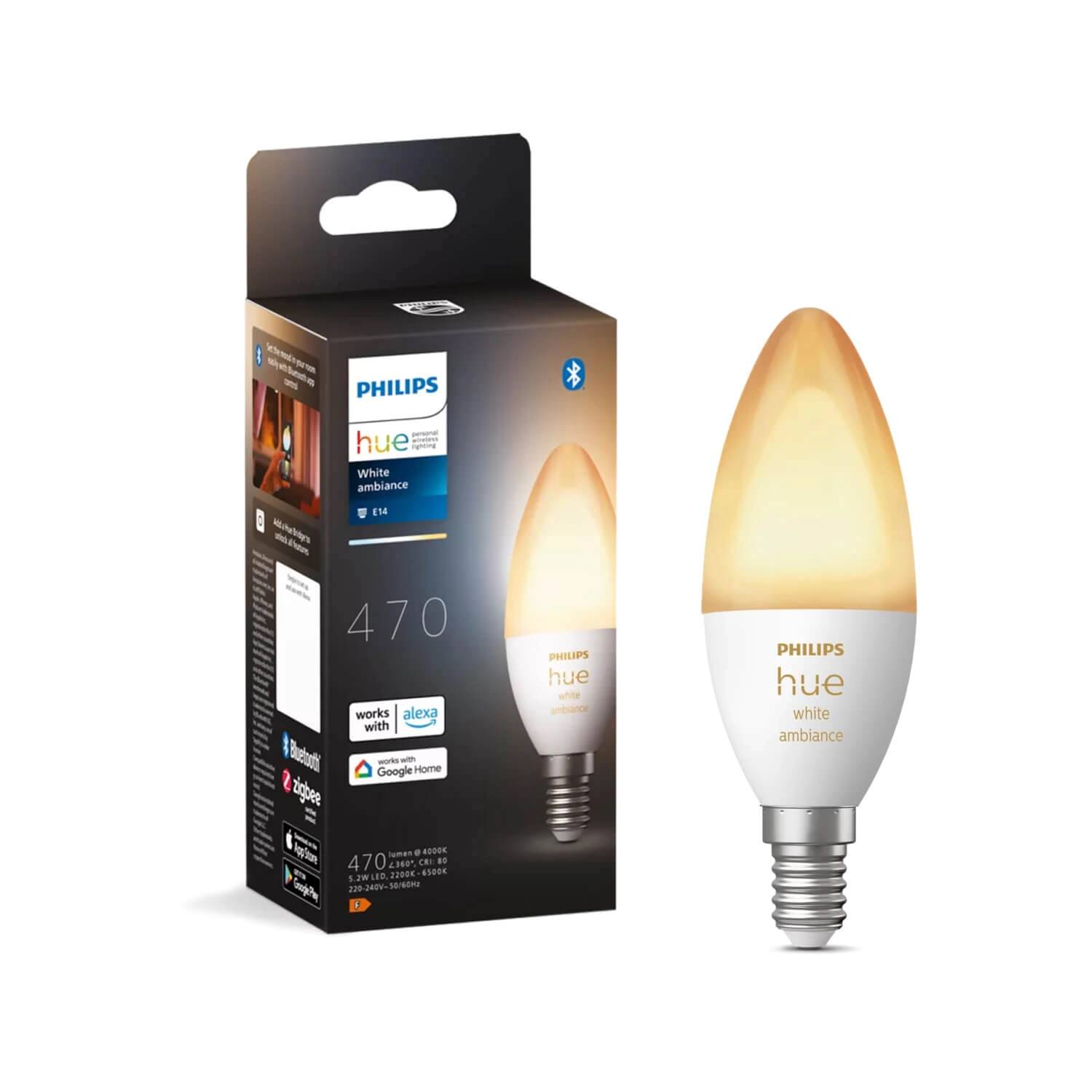 AMPOLLETA INTELIGENTE BLUETOOTH E14 PHILIPS HUE 5.2W LUZ CÁLIDA (2200K) A FRÍA (6500K) BLANCO (929002294403)