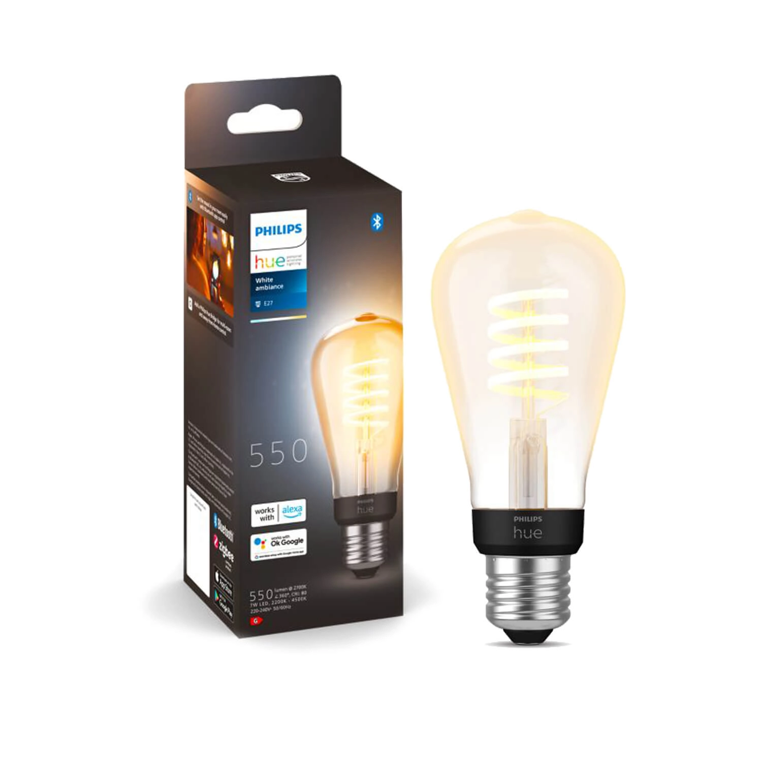 AMPOLLETA INTELIGENTE E27 PHILIPS HUE FILAMENTO ST647W A 7W LUZ CÁLIDA (2200K) A NEUTRA (4500K) TRANSPARENTE (929002477701)